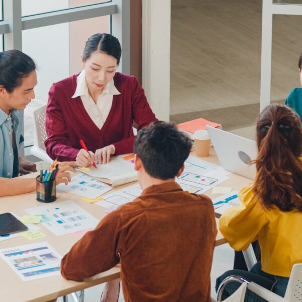 multiracial group young creative people smart casual wear discussing business brainstorming meeting ideas mobile application software design project modern office coworker teamwork concept (2)