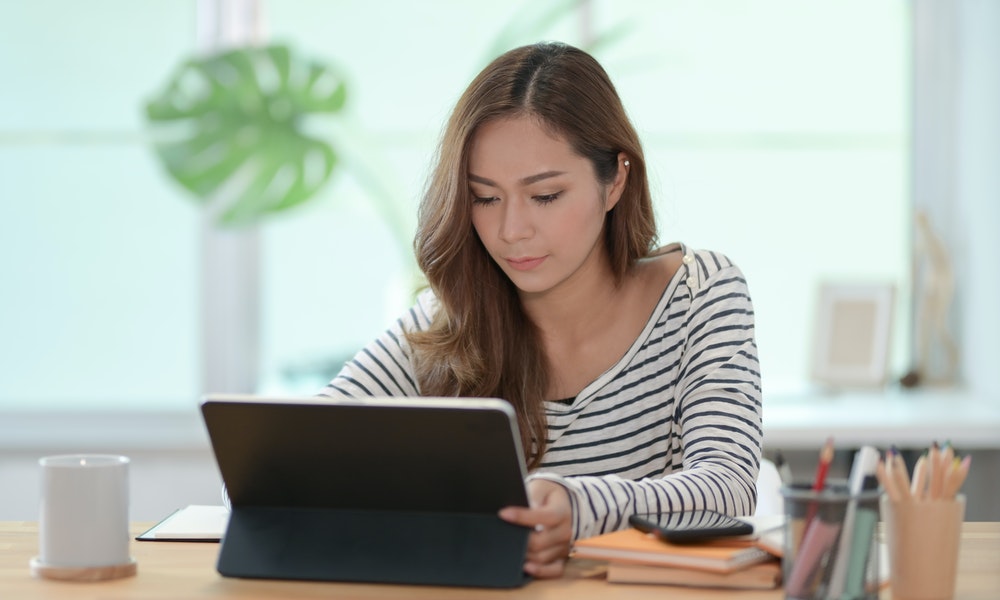 woman checking emails