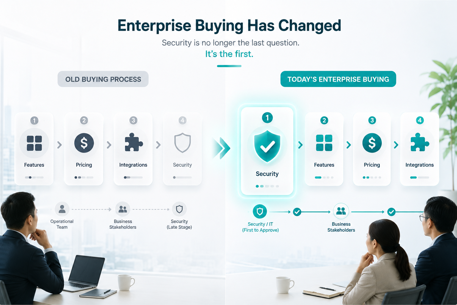 ISO 27001 certification badge and audit trail dashboard used in enterprise sales calls