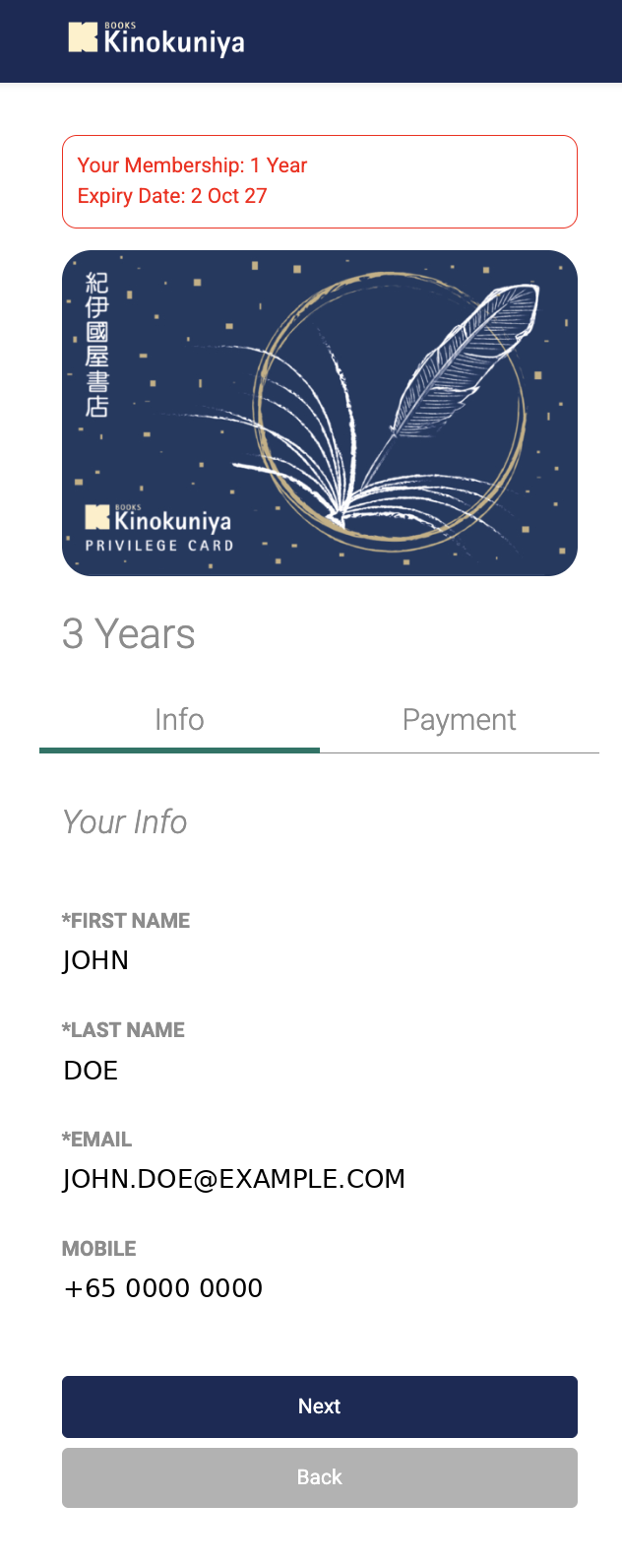 Kinokuniya Privilege Card: Register and pay in two steps