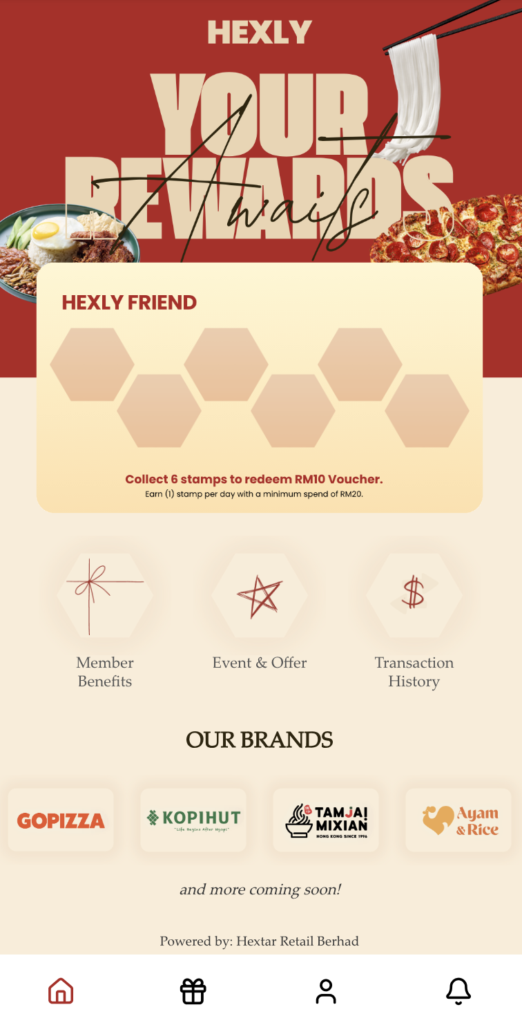 Hexly Rewards: One stamp card, four brands